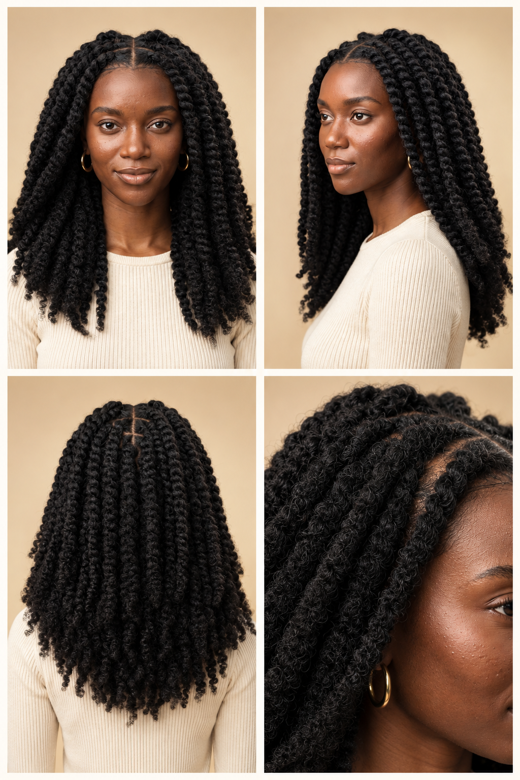 Afro twist braiding hair, 4X pack, jet black
